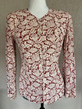 Saville Jacket 2 Petite with White leaf motif on a red-orange background.